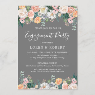 Invitación Romántico Partido de Compromiso Floral de Rubor y 