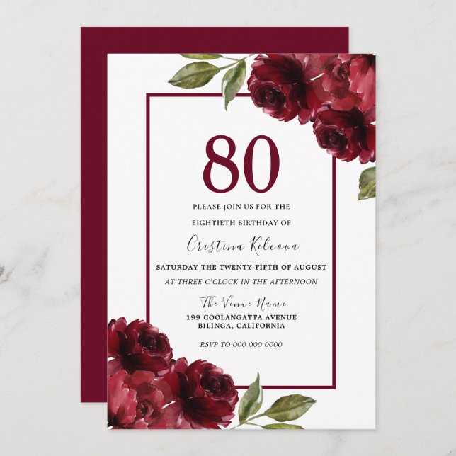 Invitación Romántico Partido de Cumpleaños de las Rosas Rojas (Anverso / Reverso)