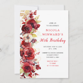 Invitación Romántico Partido de Cumpleaños Floral Roses Rojos