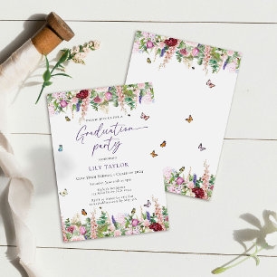 Invitación Romántico Partido de Graduación Floral Púrpura Púr