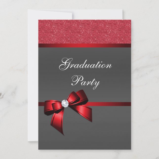 Invitación Romántico Partido de Graduación Rojo y Negro (Anverso)