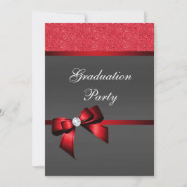 Invitación Romántico Partido de Graduación Rojo y Negro