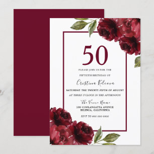 Invitación Romántico Partido de los 50 Años de las Rosas Roja