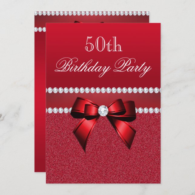 Invitación Romántico Partido del Cumpleaños Rojo Ruby (Anverso / Reverso)