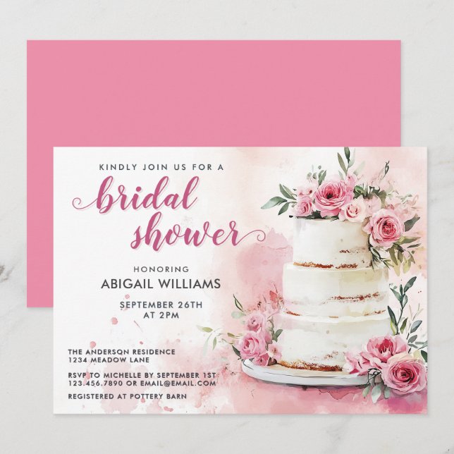 Invitación Romántico Pastel rosa Rosa Floral Ducha de Novias (Anverso / Reverso)