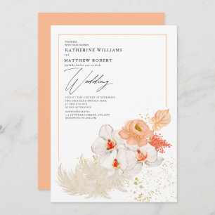 Invitación Romántico Peach Pampas Grasas Floral Boho Summer
