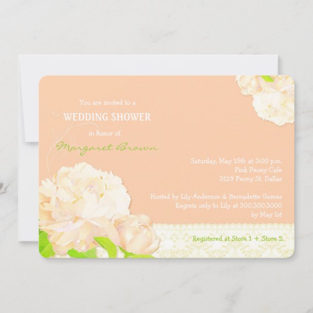 Invitación Romántico Peach Peony Wedding Shower (Anverso)