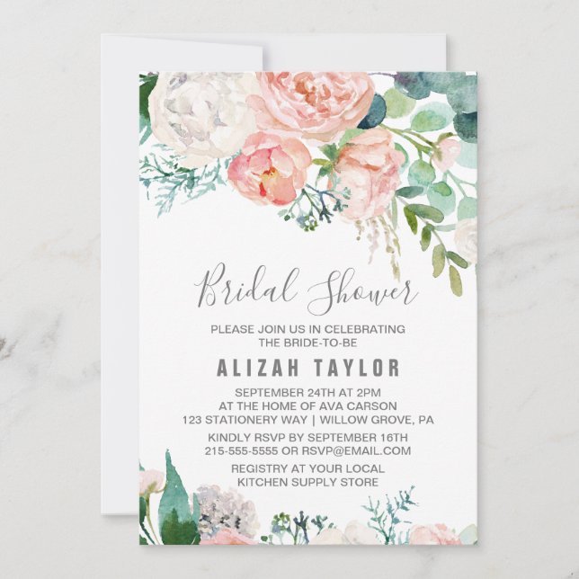 Invitación Romántico Peony Flowers Bridal Shower (Anverso)