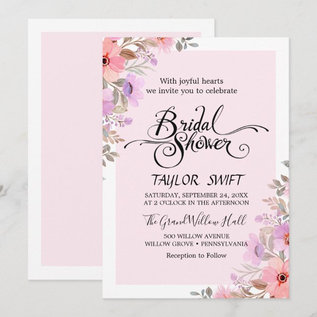 Invitación Romántico Peony Flowers Bridal Shower (Anverso / Reverso)