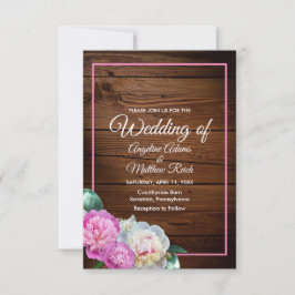 Invitación Romántico Peony Flowers Wooden Formal Boda