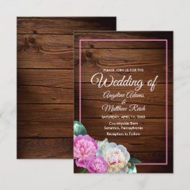 Invitación Romántico Peony Flowers Wooden Formal Boda