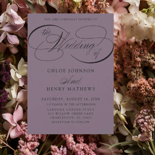 Invitación Romántico Polvo de Ciruela Clásico Boda Caligrafía