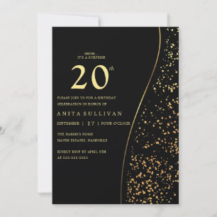 Invitación Romántico Purpurina de oro 2000 cumpleaños negro