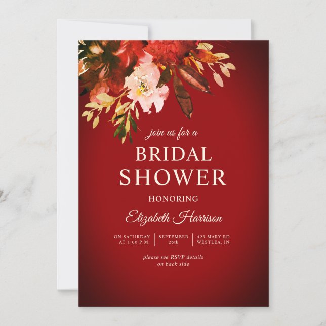 Invitación Romántico Red Otumt Floral Bridal Shower (Anverso)