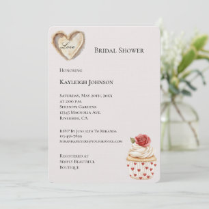 Invitación Romántico Red Rose Hearts Cupcake Bridal Shower