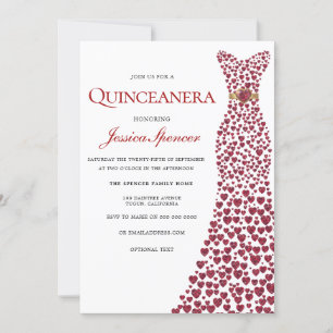 Invitación Romántico Rojo Amor Vestido Quinceanera Invite