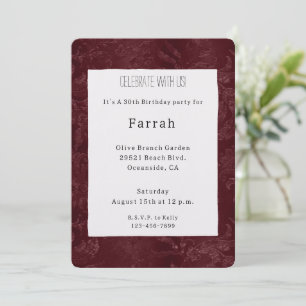 Invitación Romántico Rojo Burdeos Floral Cumpleaños Profundo