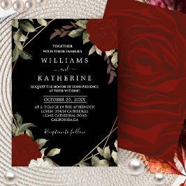 Invitación Romántico rojo rosa de color profundo Floral Boda