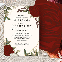 Invitación Romántico rojo rosa de color profundo Floral Boda