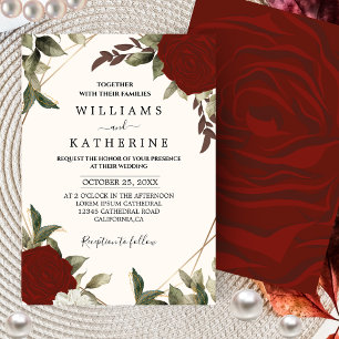 Invitación Romántico rojo rosa de color profundo Floral Boda 