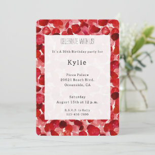 Invitación Romántico Rojo Rosa Pétalos Cumpleaños Floral