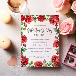 Invitación Romántico Rojo Roses Floral Galentine's Day Brunch