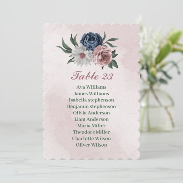 Invitación romántico rosa azul blanco carta de asientos con v (Anverso de pie)