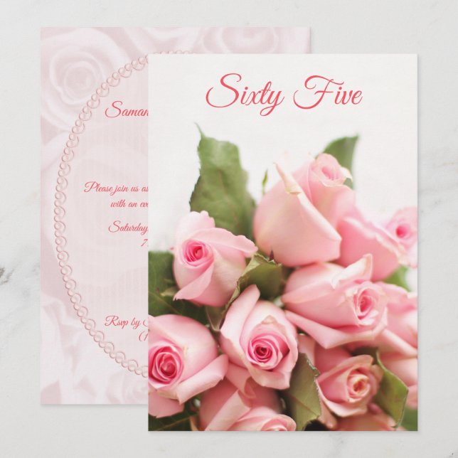Invitación Romántico Rosa Bouquet 65º cumpleaños (Anverso / Reverso)