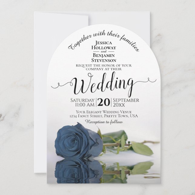 Invitación Romántico Rosa de acero turbio azul elegante Boda (Anverso)