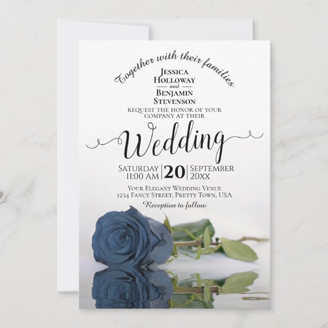Invitación Romántico Rosa de acero turbio azul elegante Boda (Anverso)
