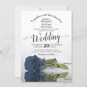 Invitación Romántico Rosa de acero turbio azul elegante Boda