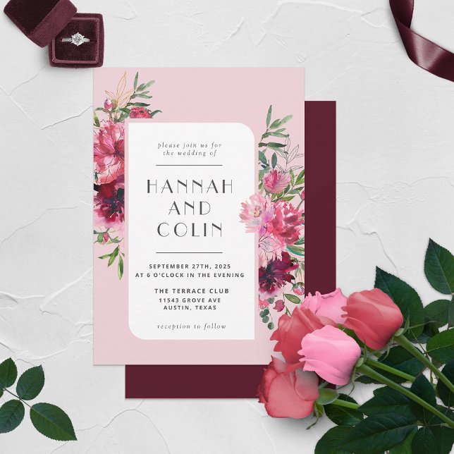 Invitación Romántico Rosa polvoriento Peony Marco moderno (Subido por el creador)