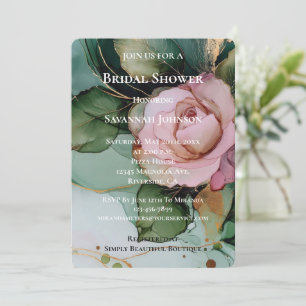 Invitación Romántico Rosa Rosa Blanco Oro Floral Británica