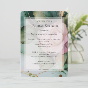 Invitación Romántico Rosa Rosa Blanco Oro Floral Británica