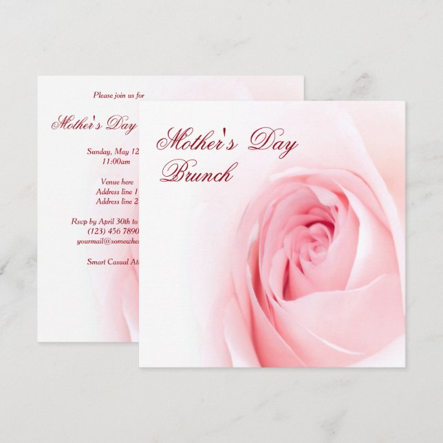 Invitación Romántico Rosa Suave Día de la Madre (Anverso / Reverso)