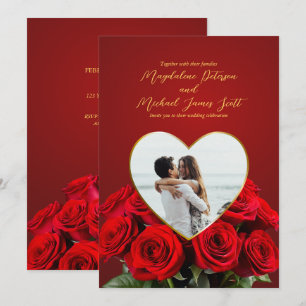 Invitación Romántico Rose Bouquet Heart Frame Photo Boda