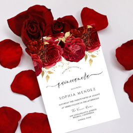 Invitación Romántico Roses Rojos Elegante Fiesta Quinceanera