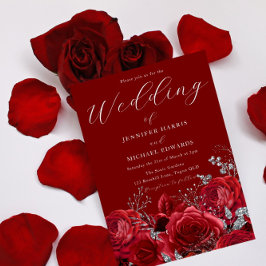 Invitación Romántico Roses Rojos Profundos Elegante Boda