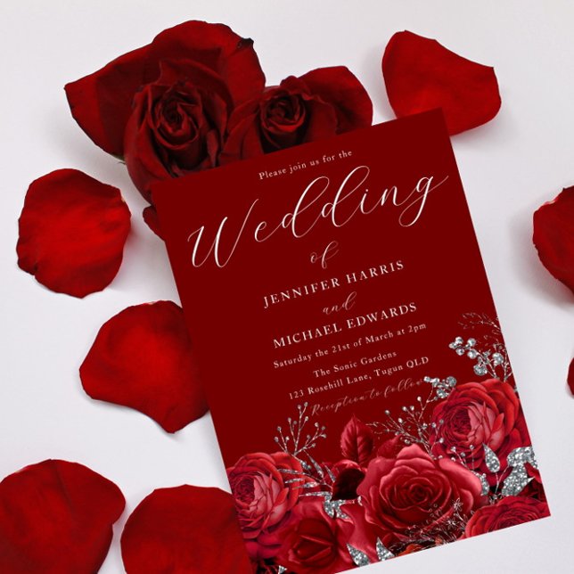 Invitación Romántico Roses Rojos Profundos Elegante Boda (Subido por el creador)