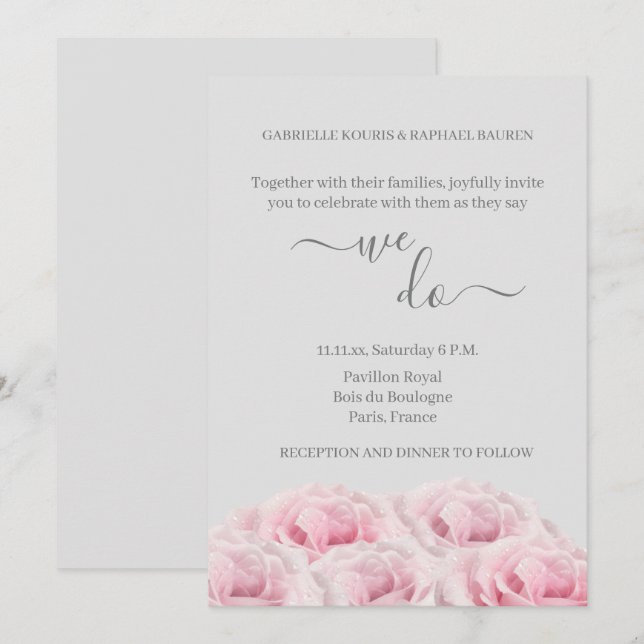 Invitación Romántico Roses Rosa Elegante Floral Lo Hacemos Bo (Anverso / Reverso)