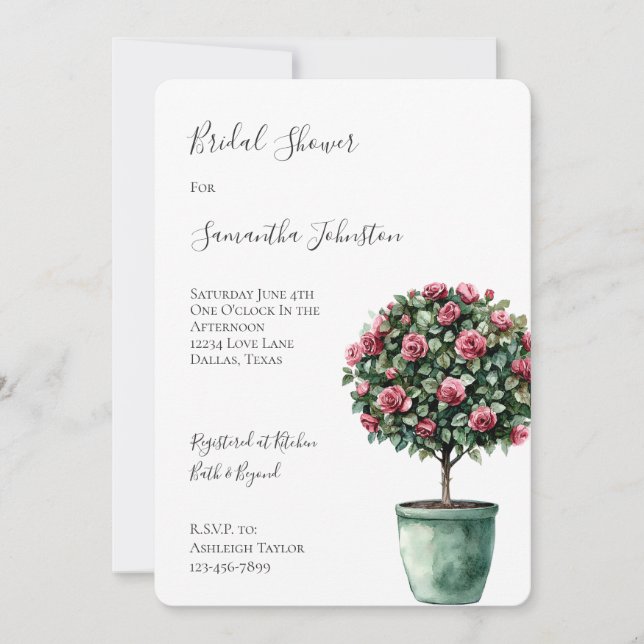 Invitación Romántico Roses Rosa Floral Árbol Ducha de novias (Anverso)
