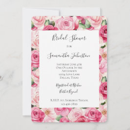 Invitación Romántico Roses Rosados Floral Brillante Ducha