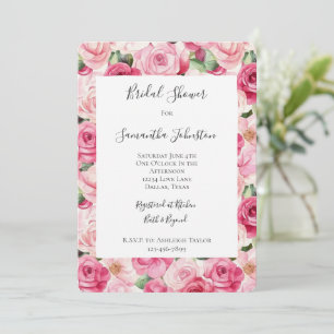 Invitación Romántico Roses Rosados Floral Brillante Ducha