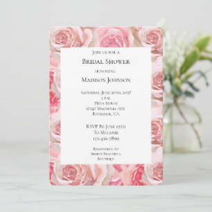 Invitación Romántico Roses Rosados Floral Brillante Ducha