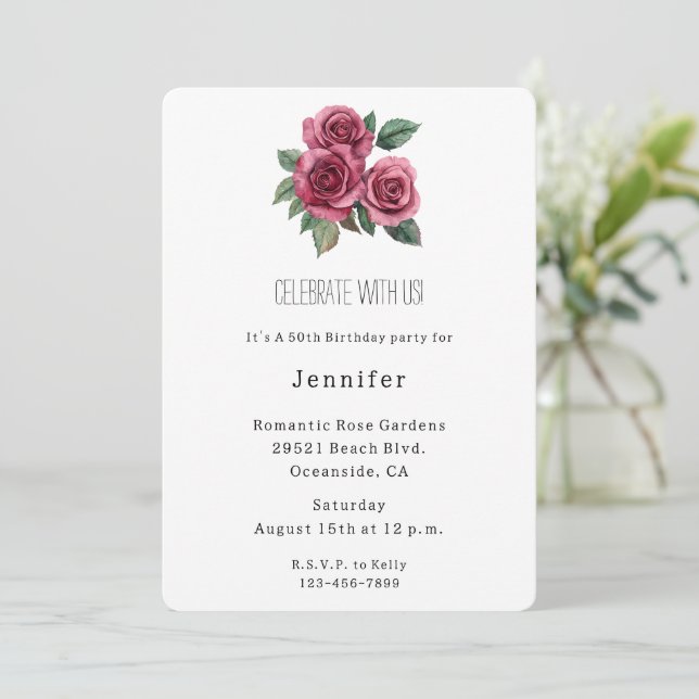 Invitación Romántico Roses Roses Roses Floral Cumpleaños (Anverso de pie)