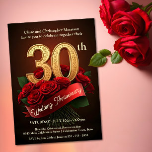Invitación Romántico Roses Roses Roses Oro 30 Aniversario Bod