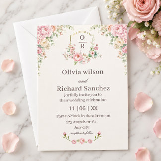 Invitación Romántico Rubor Floral | Rosas Rosadas Elegantes