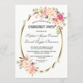Invitación Romántico Rubor Pink Floral Gold Engagement Party
