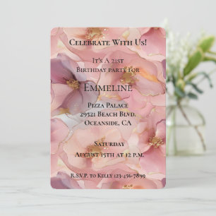 Invitación Romántico Rubor Pink Gold Glitz Flores Cumpleaños