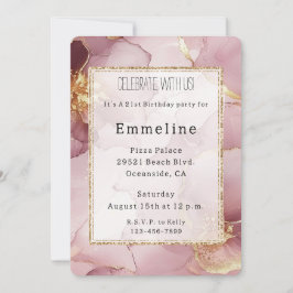 Invitación Romántico Rubor Pink Gold Resumen Cumpleaños Flora